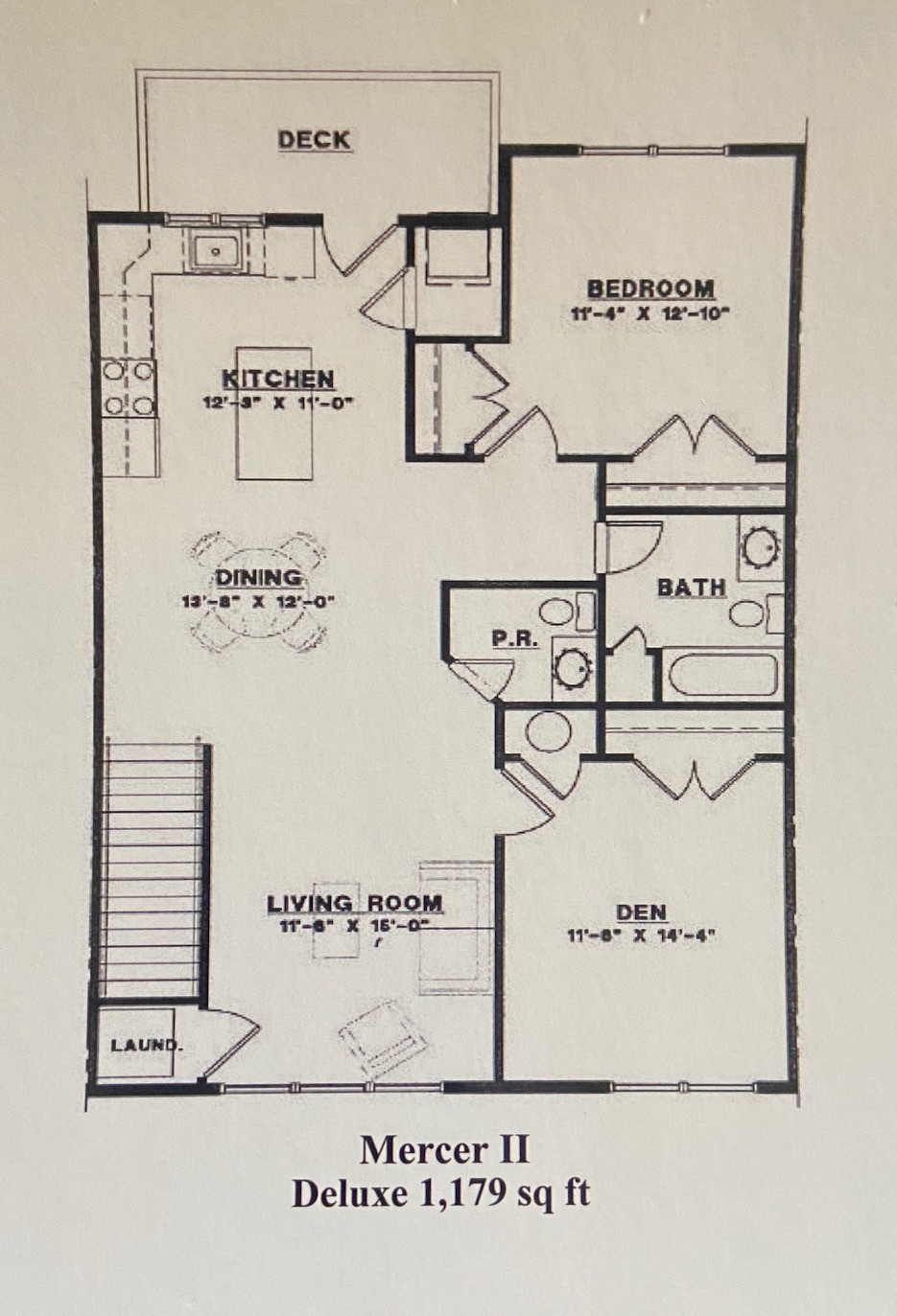 Floor plan for 1 bed, 1.5 baths, 1179 sqft